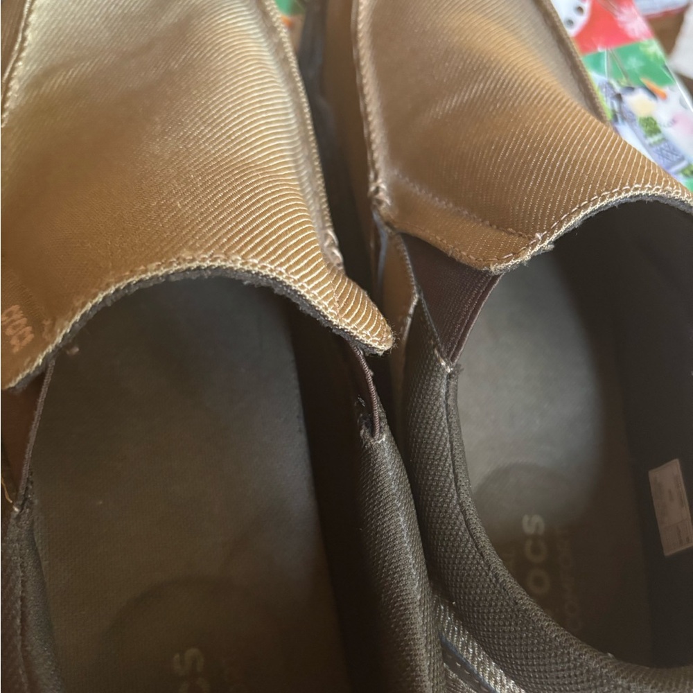 Gold and Brown Crocs Slip-On Shoes